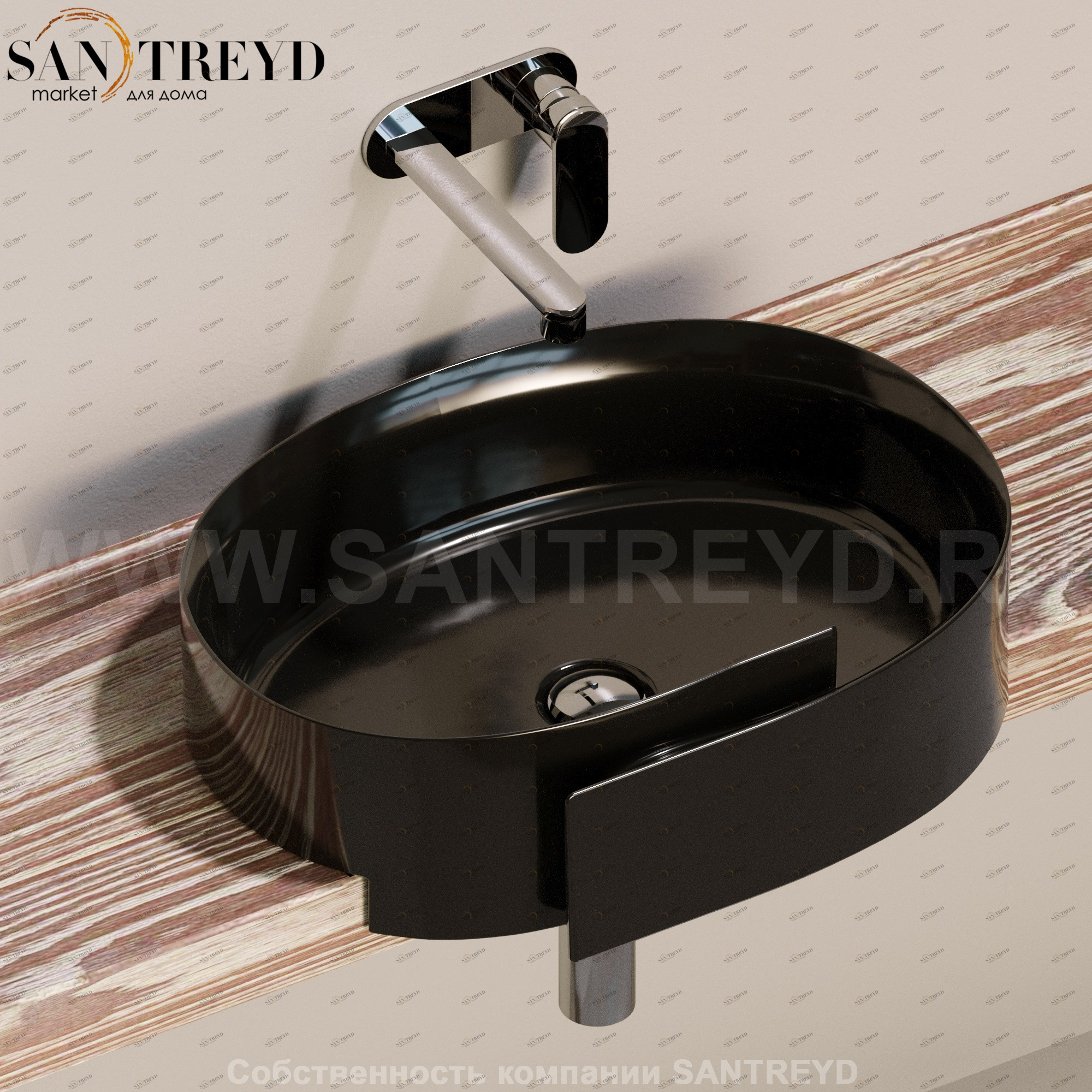 RL56S.9017 Полувстраиваемая раковина консольная 50 см черная Flaminia Roll Ceramica Flaminia RL56S9017