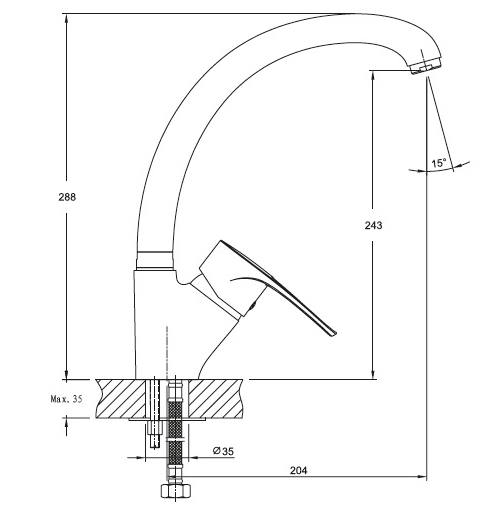 Кухонный смеситель 1024 черный GranFest  - Вид №1