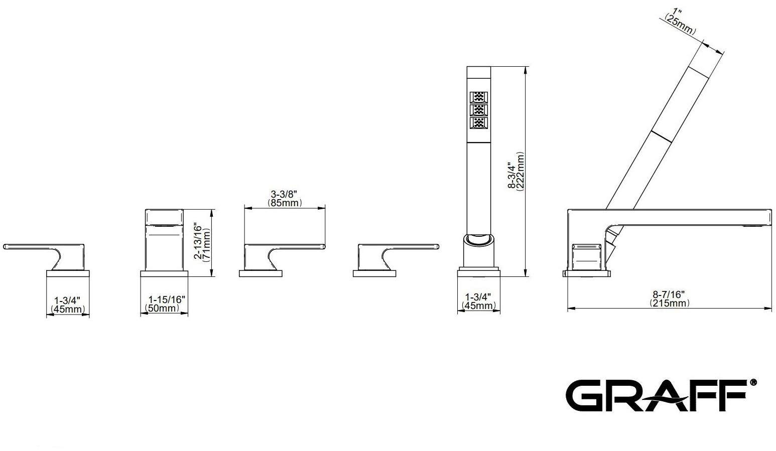 GRAFF Комплект для ванны на 5 отверстий с ручным душем Incanto 5356600 - Вид №3