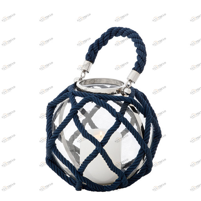 Подсвечник-фонарь стеклянный синий в оплетке Lauderdale S от Eichholtz EICHHOLTZ EICHHOLTZ 060249 Синий 