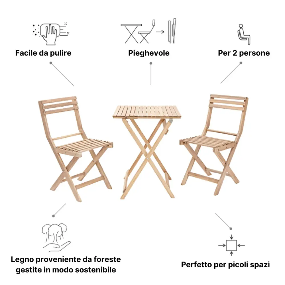 Набор садовой мебели Naterial Origami складной акация: стол и 2 стула STLM-2011954 - Вид №23
