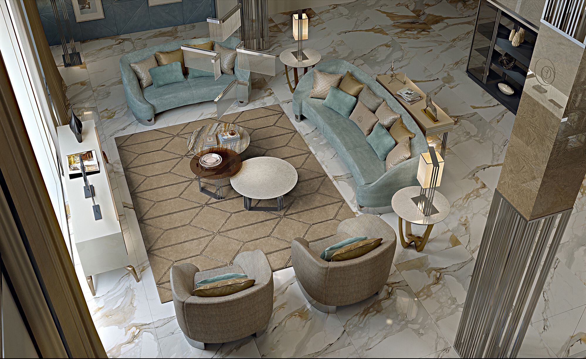 3-местный изогнутый тканевый диван Bizzotto Italia Symphony-Infinity ARCH-00133126 - Вид №1