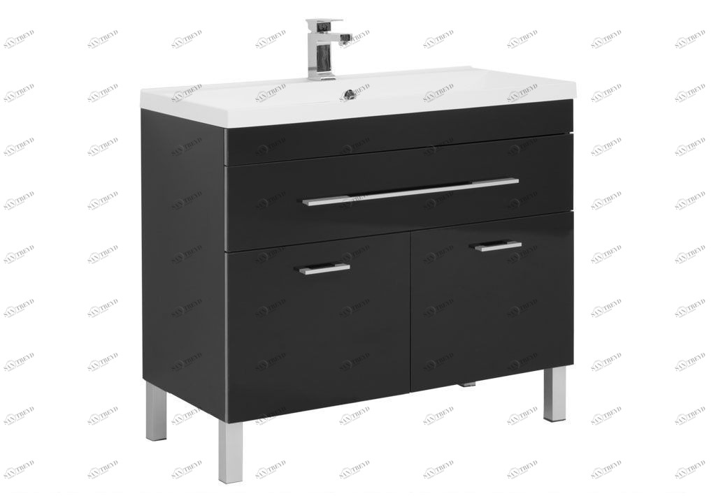 Тумба с раковиной Aquanet Верона NEW 100 черный (напольная 1 ящик 2 дверцы) 0018271100204096