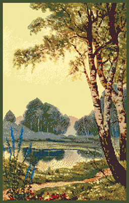 150х230 Схема для вышивания цв. А3 ДК-415 "Береза у озера" Santreyd 