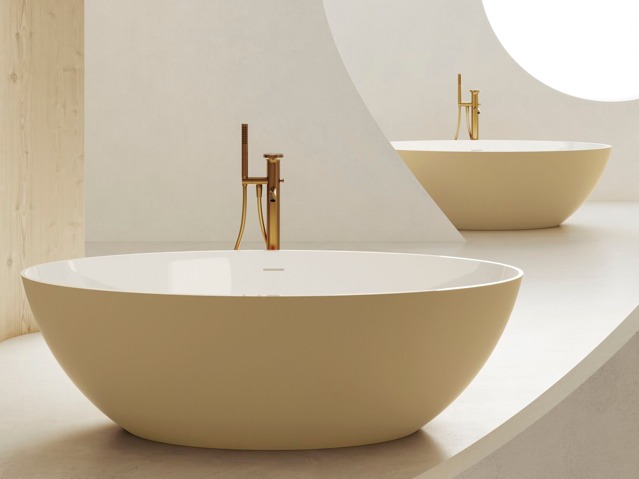 Овальная ванна в центре комнаты в твердой поверхности Gruppo Treesse мебель для ванной комнаты-отдельно стоящие ванны ARCH-00050901