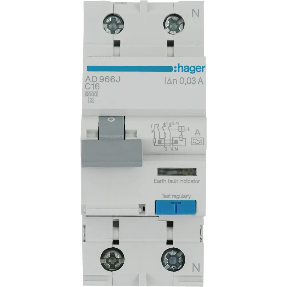 Дифференциальный автомат Hager AD990J 1P N C16 A 30 мА 6 кА A STLM-2083497 - Вид №1