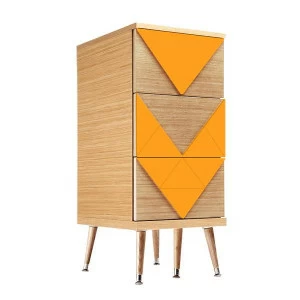 Комод с деревянными ножками и 3 ящиками оранжевый Slim Woo WOODI  00-3965925 Бежевый;оранжевый