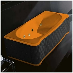 Ванна Gruppo treesse New Classic Young STD-V6747-DX-KC-OZ оранжевая с золотой фурнитурой и гидромассажем прямоугольная правая чёрная кожа
