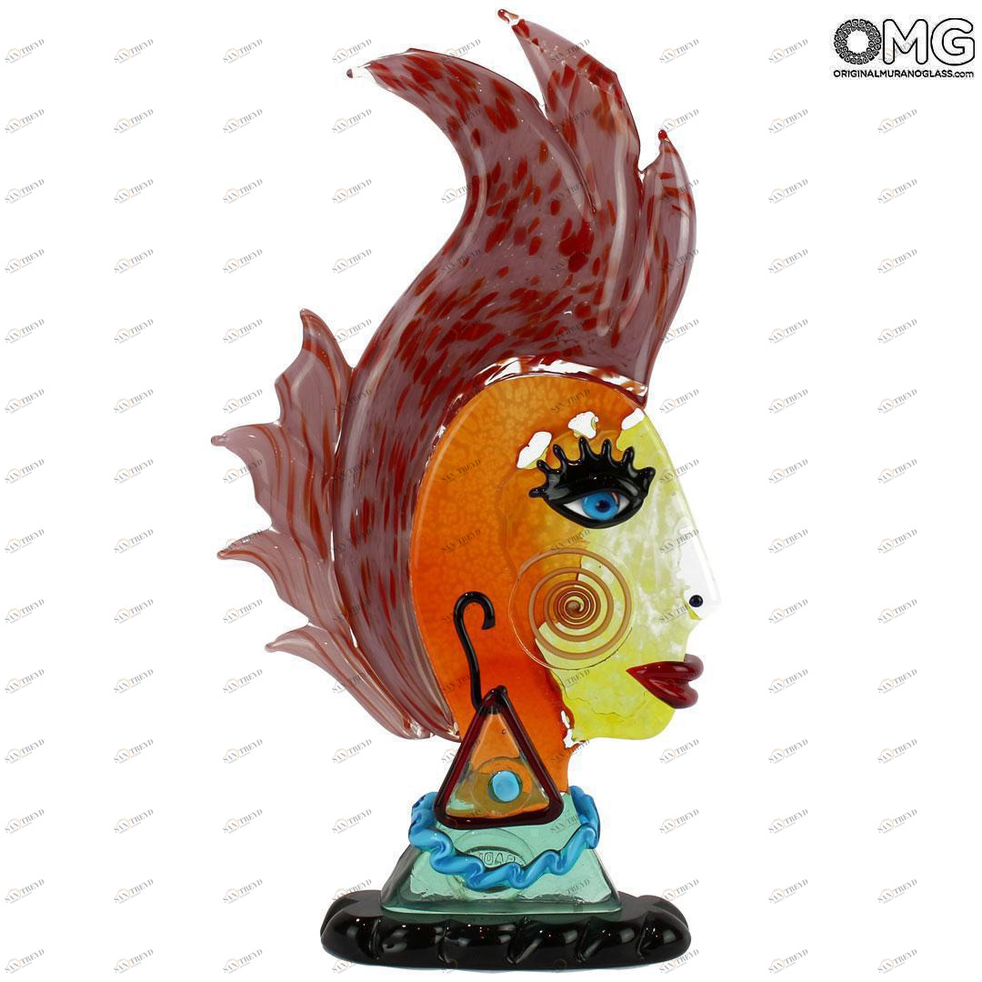 4714 ORIGINALMURANOGLASS Скульптура Голова Женщины - Pop Art - Original Murano Glass OMG 21 см PICASSO