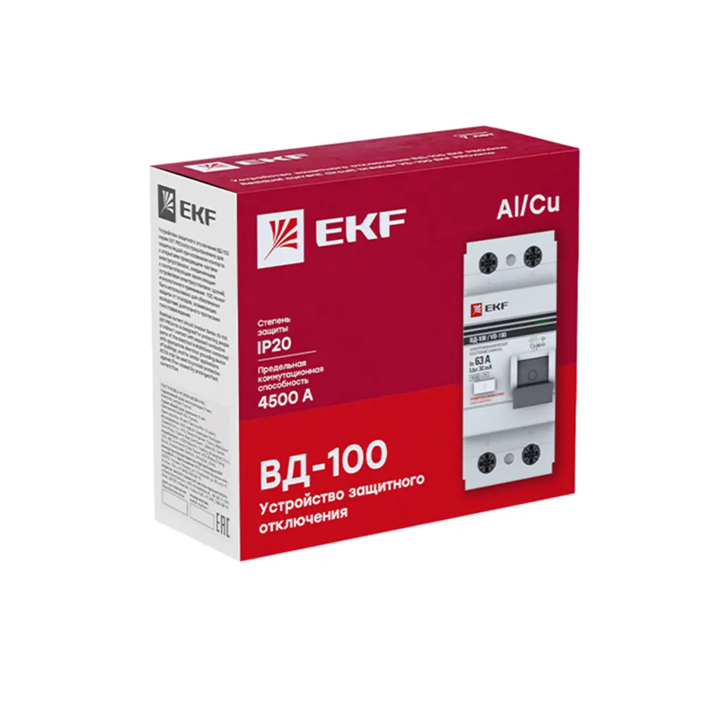 УЗО EKF ВД-100 2P 16 А 30 мА 4.5 кА АС elcb-2-16-30-em-pro 82423019 STLM-2174261  - Вид №3