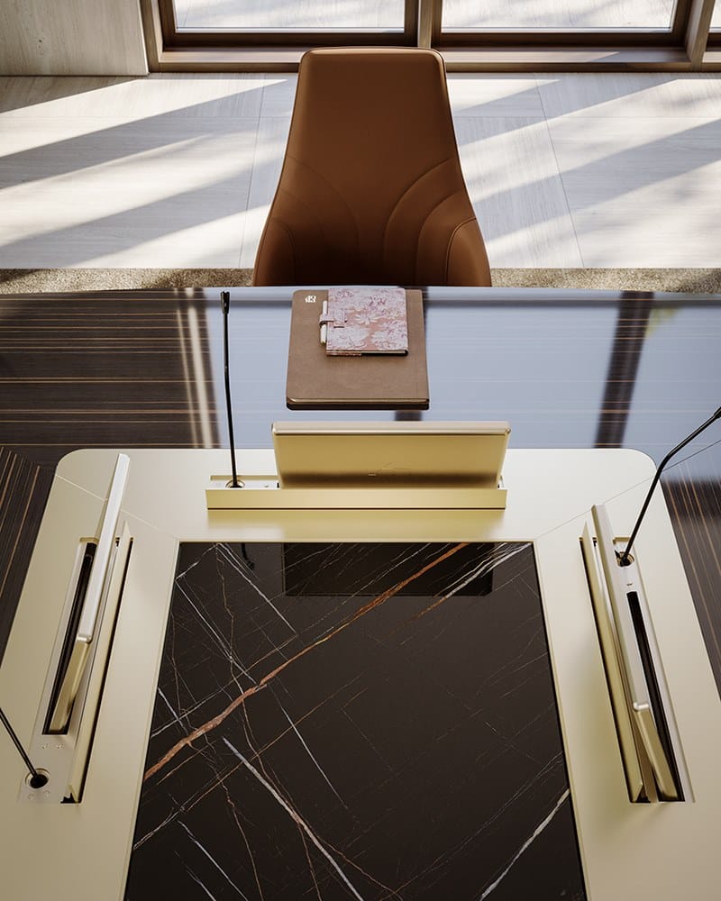 Прямоугольный стол для встреч из черного дерева и мраморной столешницы PROF Bespoke ARCH-00041592 - Вид №6