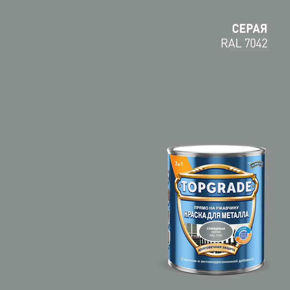 Грунт-эмаль по металлу 3 в 1 Topgrade гладкая цвет серый 0.75 л STLM-2088214
