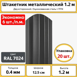 91887771 Штакетник Каскад Бп-00009808 1/4 круга 1200 мм 120 см двухсторонний фигурный серый/серебристый STLM-1359586