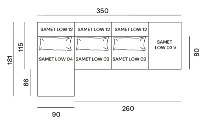 4-местный модульный тканевый диван с полуостровом Gervasoni Samet Low ARCH-00004351 - Вид №1