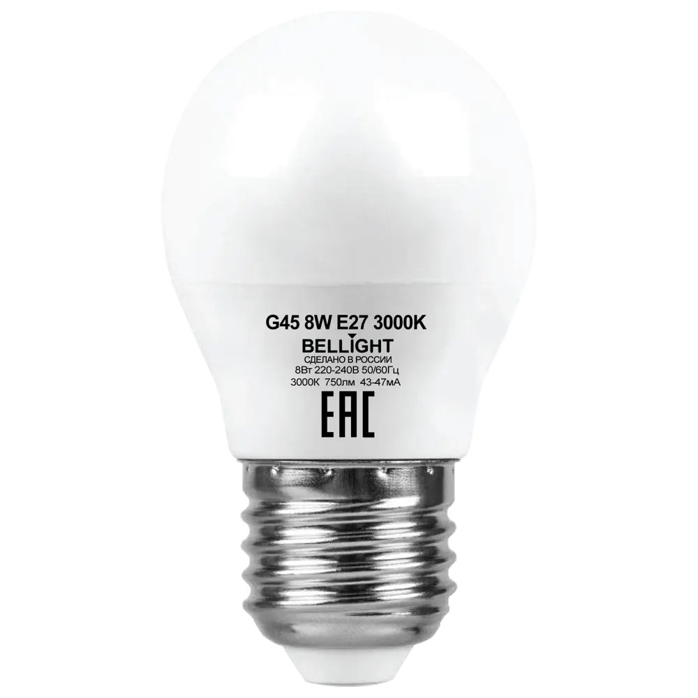 BELLIGHT Светодиодная лампа E27 8Вт шар 750 лм теплый свет 86170854 STLM-0914405 - Вид №1