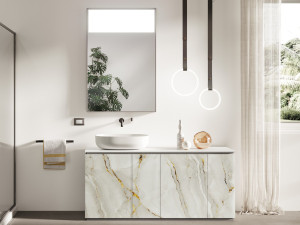 Стеклянная секционная напольная раковина с дверцами