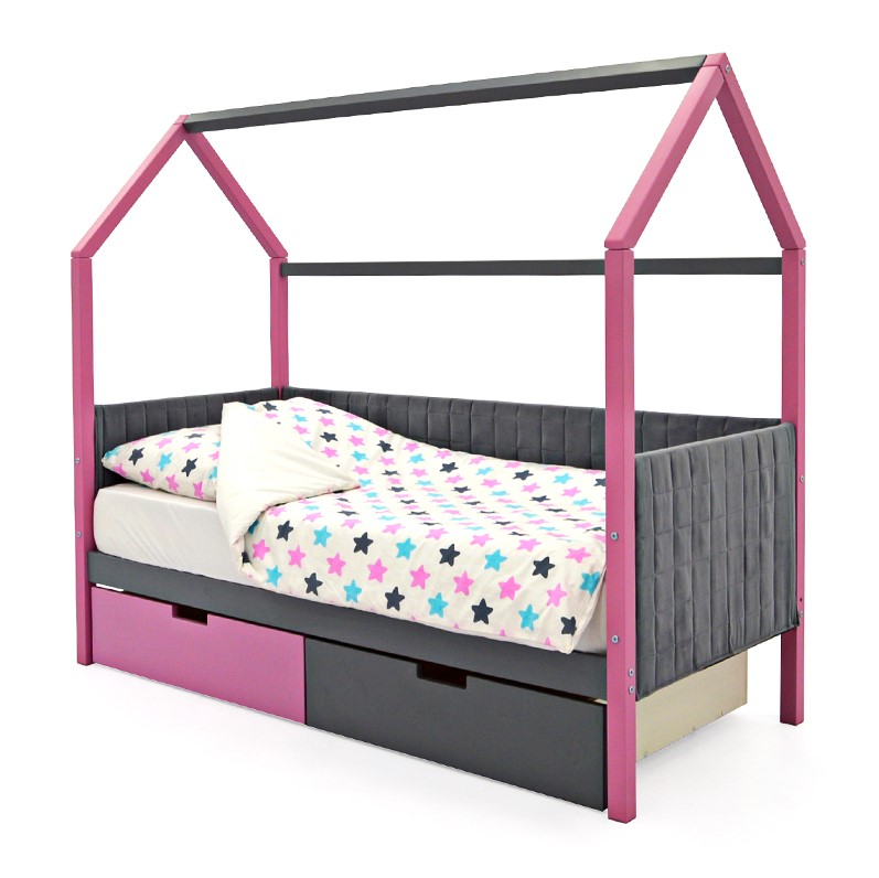 Детская кровать-домик мягкая лаванда-графит Svogen БЕЛЬМАРКО  00-3873184 Розовый;серый Santreyd  - Вид №2