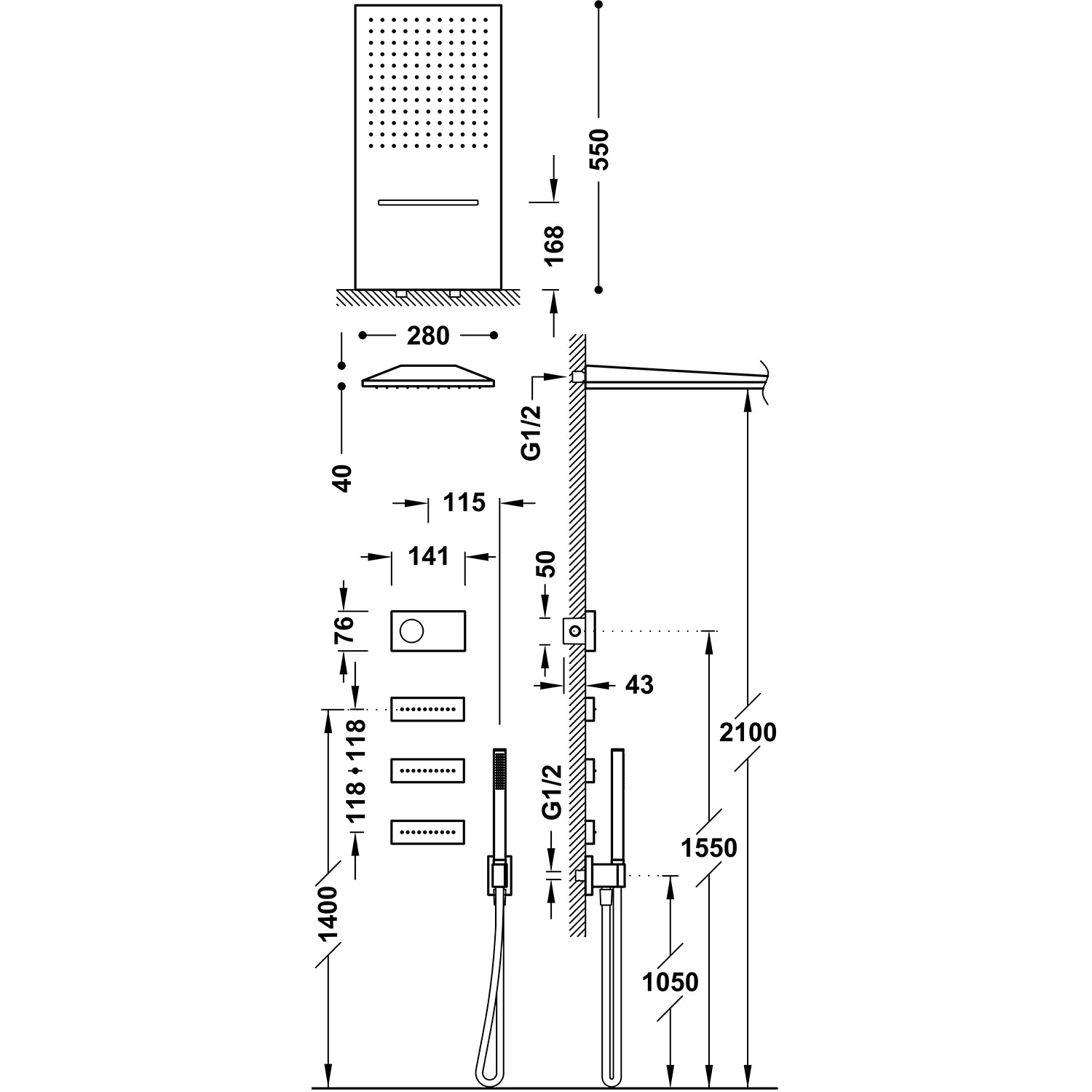 SHOWER TECHNOLOGY 4-ходовой встраиваемый электронный термостатический смеситель для душа, набор для душа-09286408 TRES Electronic - Вид №1