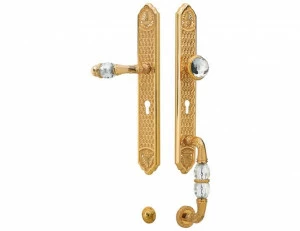0J3007.SZ85.12 Комплект для входной двери с каплевидным вырезом из кристаллов swarovski, европрофиль 85мм Золото 24К с черной патиной