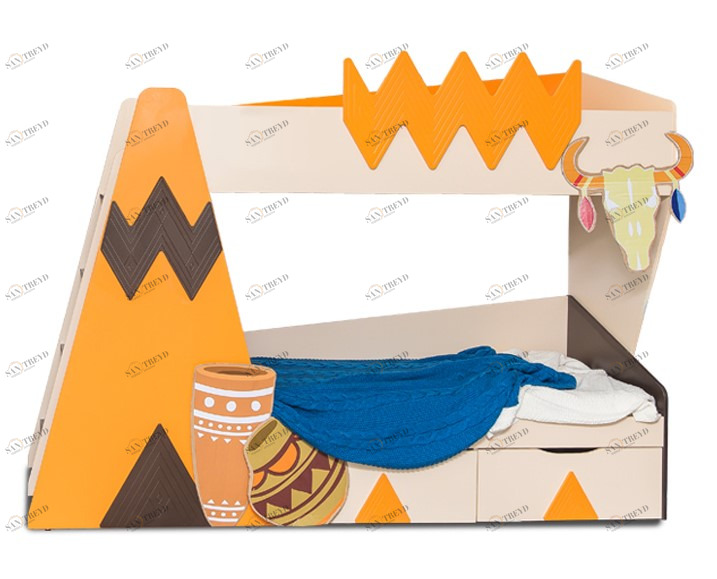 Кровать детская двухъярусная левая "Апачи" МАНДАРИН АПАЧИ 178642 Оранжевый;молочный Santreyd 