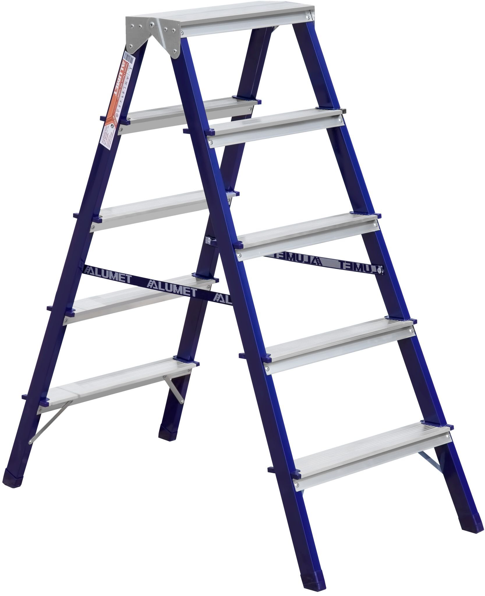 Двухсторонняя стремянка стальная окрашенная с алюминиевыми ступенями 5 ст.