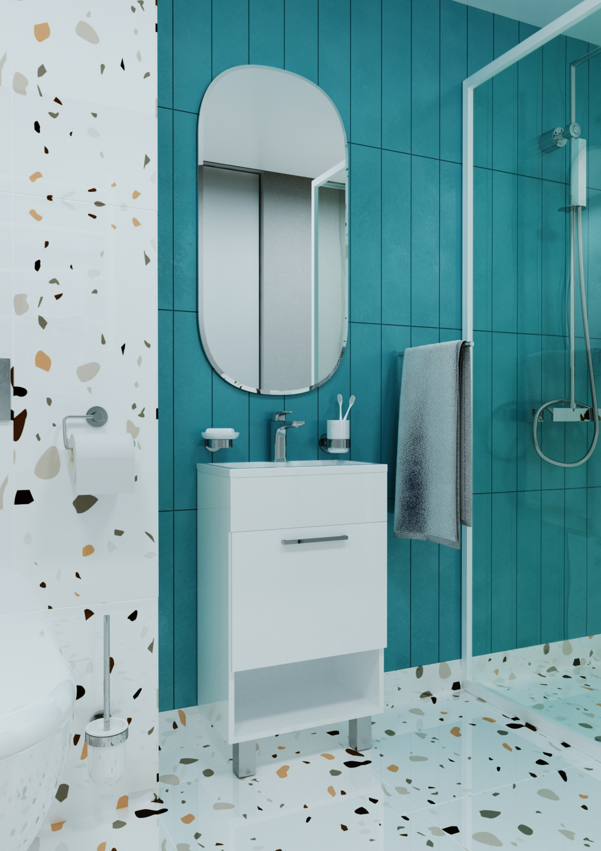 У85932 Тумба с раковиной July 50Н 1д. Белый глянец 1 Marka JULY - Вид №4