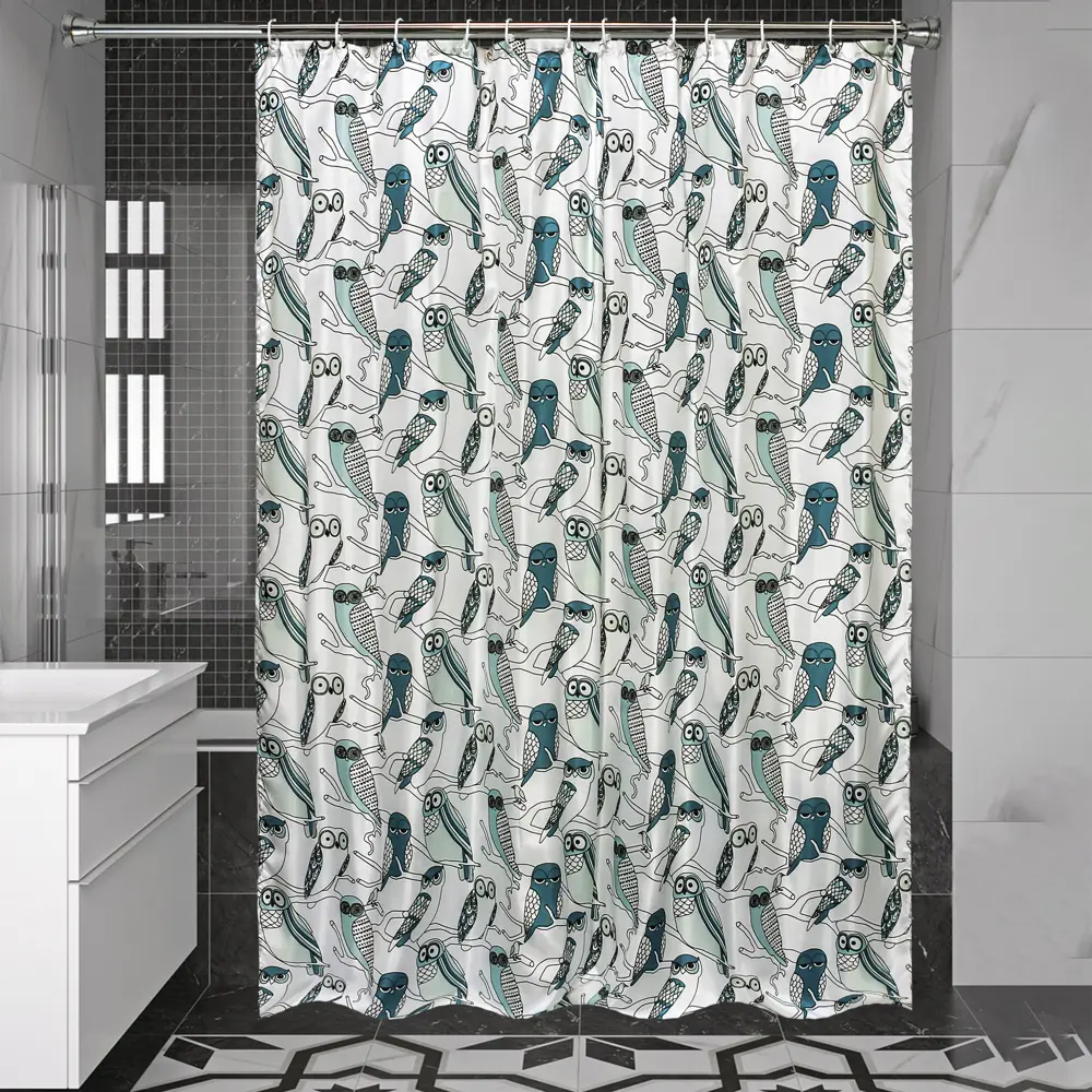 Штора для ванны Bath Plus Owls 180x200 см полиэстер цвет бело-бирюзовый CHARME GREEN STLM-2180260