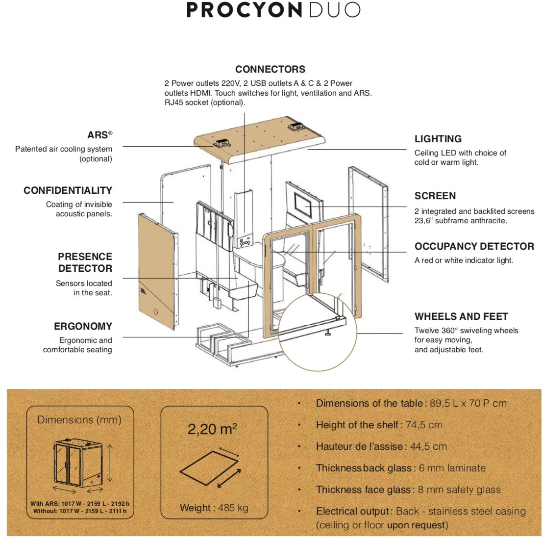 SBS Silence Business Solutions Акустическая будка с мультимедийным подключением для двух человек Procyon sun-id-1433376 - Вид №10