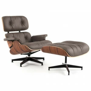 Кресло кожаное серо-коричневое с подставкой для ног Eames Style Lounge Chair SOHO DESIGN ДИЗАЙНЕРСКИЕ, LOUNGE CHAIR 131499 Венге