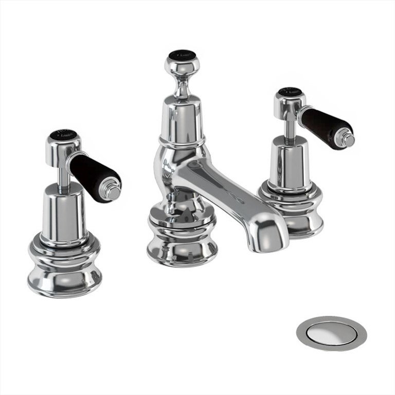 Смеситель для раковины на 3 отверстия Regent, с донным клапаном [KER12 BLA] Regent Burlington T14-QT BLA, T4B, T4B, T4B, T4 BLA - Вид №1