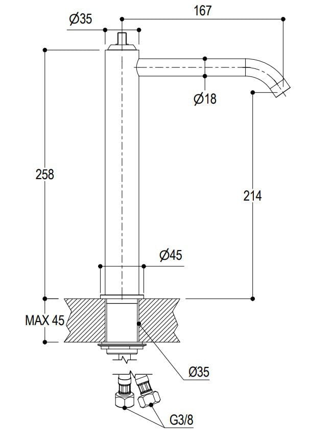 Однорычажный высокий смеситель для раковины Ritmonio диаметр 35 отпечатков пальцев ARCH-00067307 - Вид №9
