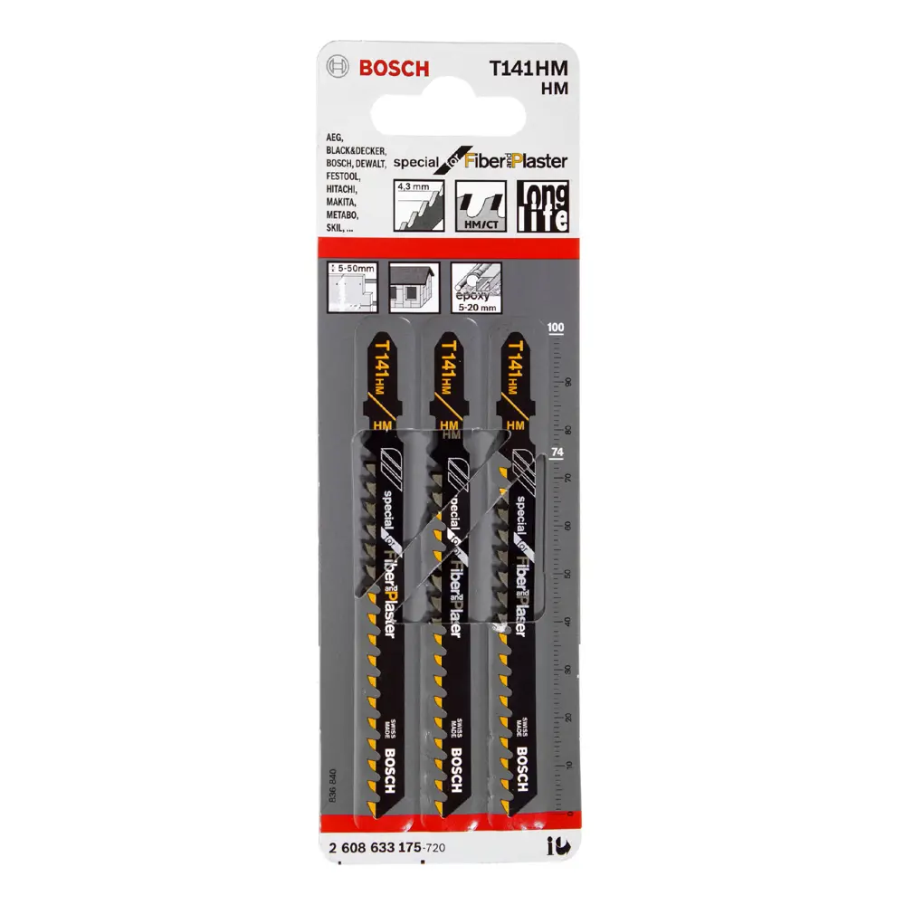 Пилка для лобзика по стеклопластику Bosch Т141HM T 2608633175, быстрый рез, 3 шт. 15261318 STLM-2141569 BOSCH PROFESSIONAL  - Вид №4