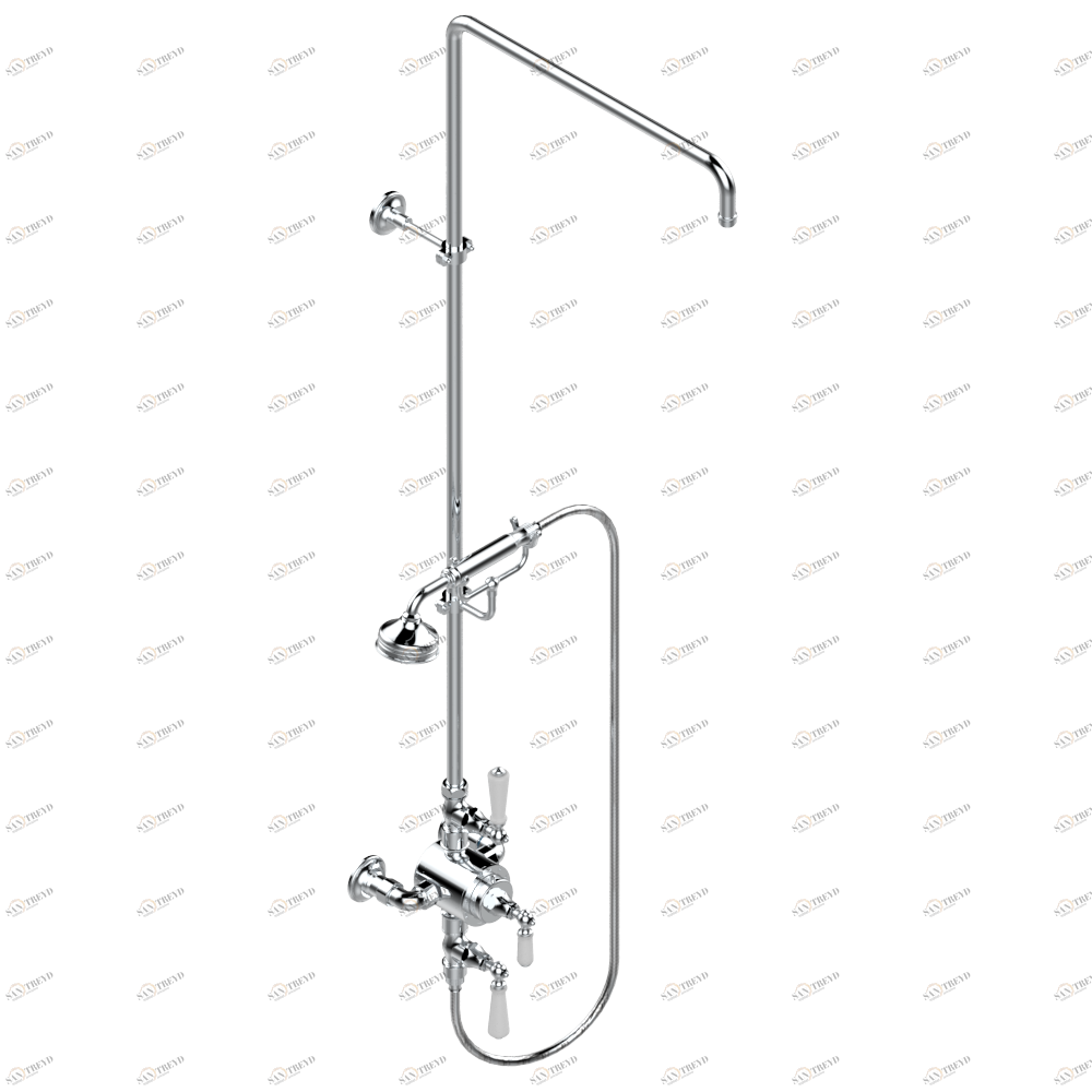 G28-64TRCD Смеситель термостатический для душа встраиваемый в стену / перекрывающие краны / открытая душевая колонна / душ "телефон", шланг и настенные рожки для лейки - межцентровое расстояние 150 мм. (без верхней лейки) Thg-paris 1900 с рукоятками Хром G28 64TRCD  A02 CAT.A