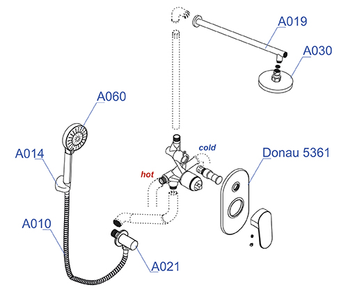 A14030 Встраиваемый комплект для душа с верхней душевой насадкой и лейкой WasserKRAFT  - Вид №2