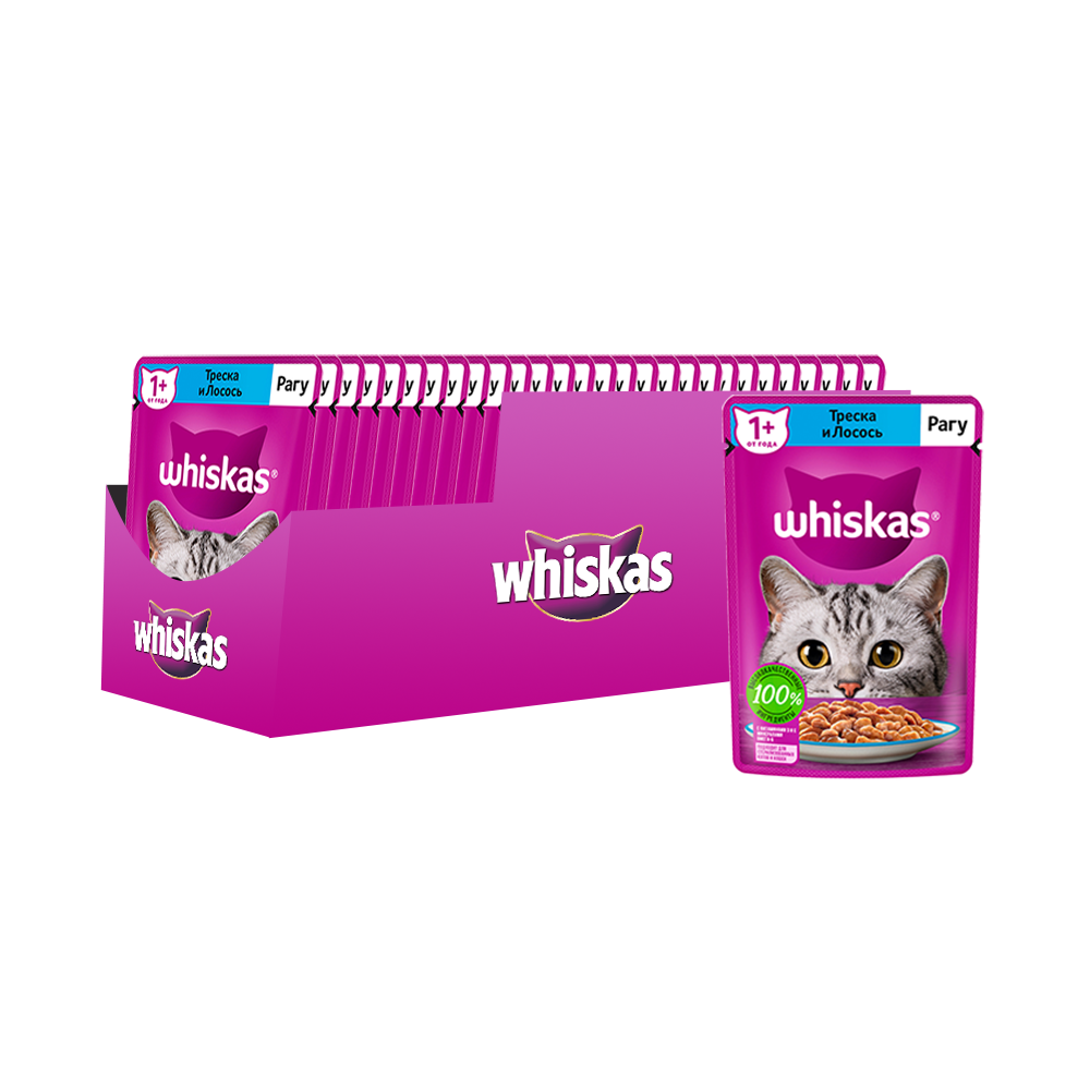 ПР0059385*28 Корм для кошек треска, лосось рагу пауч 75г (упаковка - 28 шт) WHISKAS 