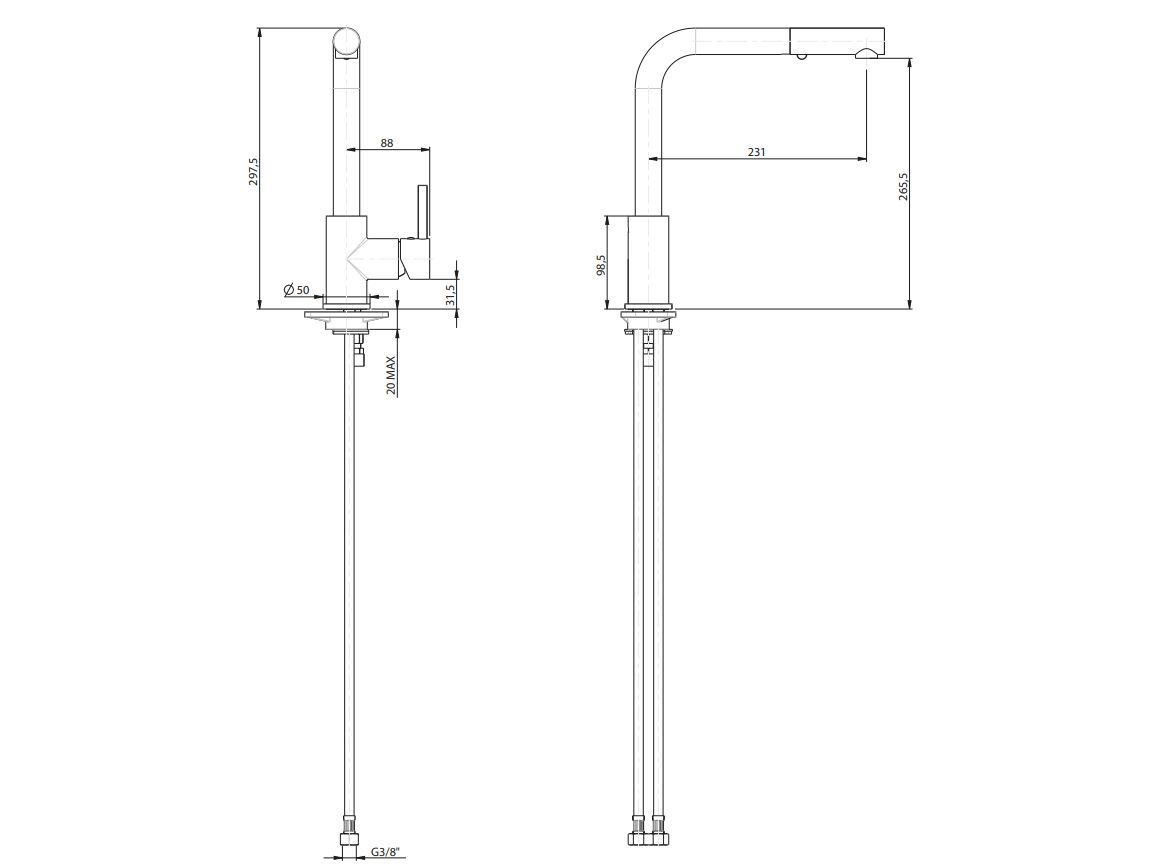 Смеситель для кухни на столешнице со съемным ручным душем Rubinetterie Frattini Pepe XL ARCH-00022895 - Вид №2