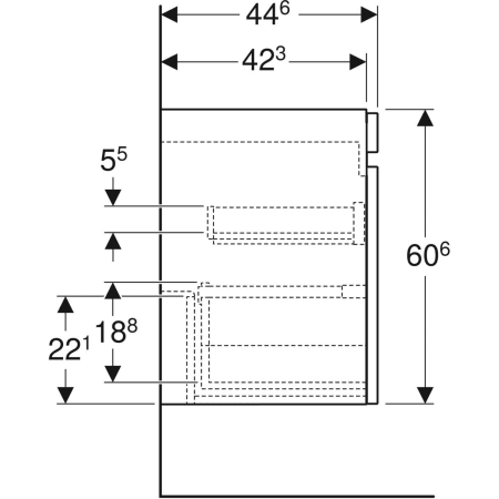 501.912.01.1 Шкафчик для двойной раковины Geberit Renova Plan, с двумя выдвижными ящиками и двумя внутренними выдвижными ящиками Geberit  - Вид №4