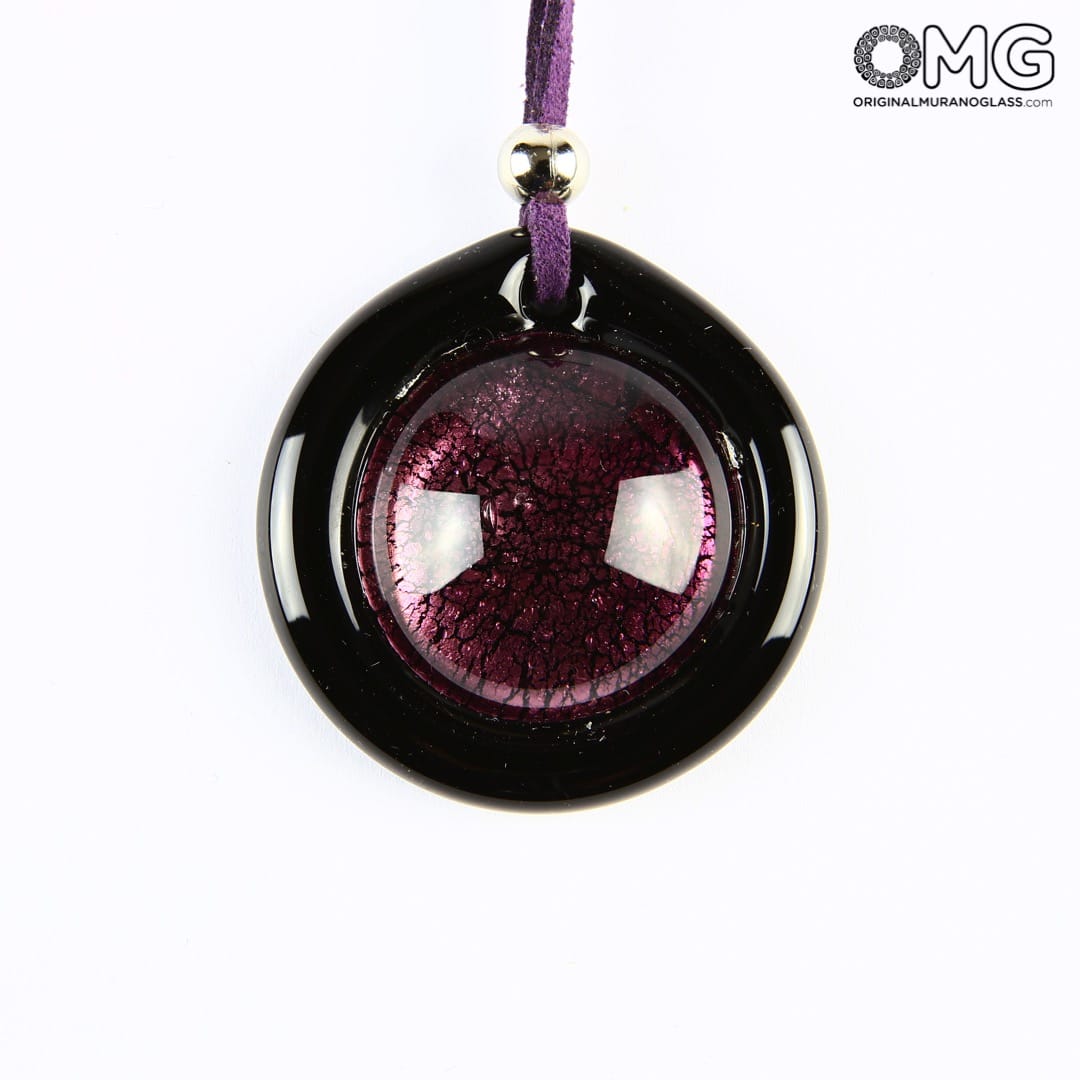 2472 ORIGINALMURANOGLASS Круглая фиолетовая подвеска - стекло соммерсо - муранское стекло - Original Murano Glass OMG 5 см  - Вид №1