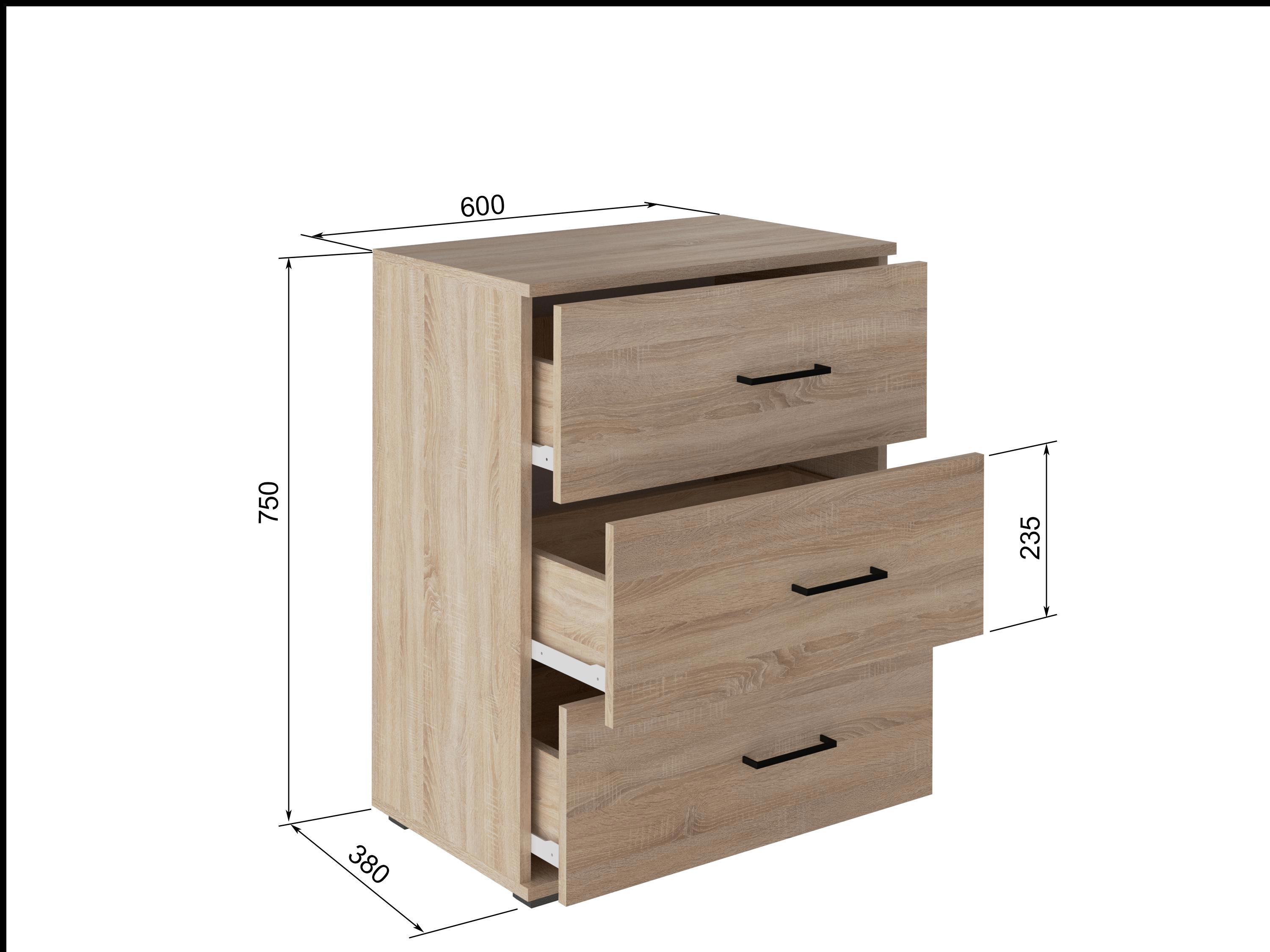 90189353 Комод 60x77x38 см 3 ящика ЛДСП цвет дуб сонома Комод 3Я-03 Дуб сонома STLM-0126355 АТМОСФЕРА