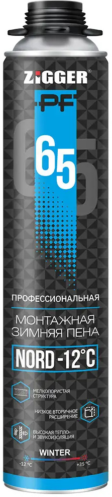 90211024 Пена монтажная профессиональная Zigger PF Nord -12°С 65 л зимняя 850 мл 920 г 12 шт STLM-1019233