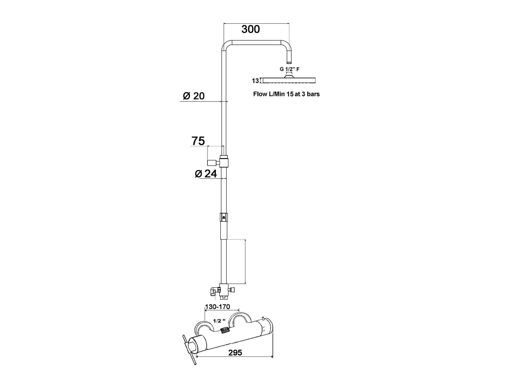 Термостатическая настенная душевая колонна с ручным душем rvb ARCH-00096581 - Вид №1