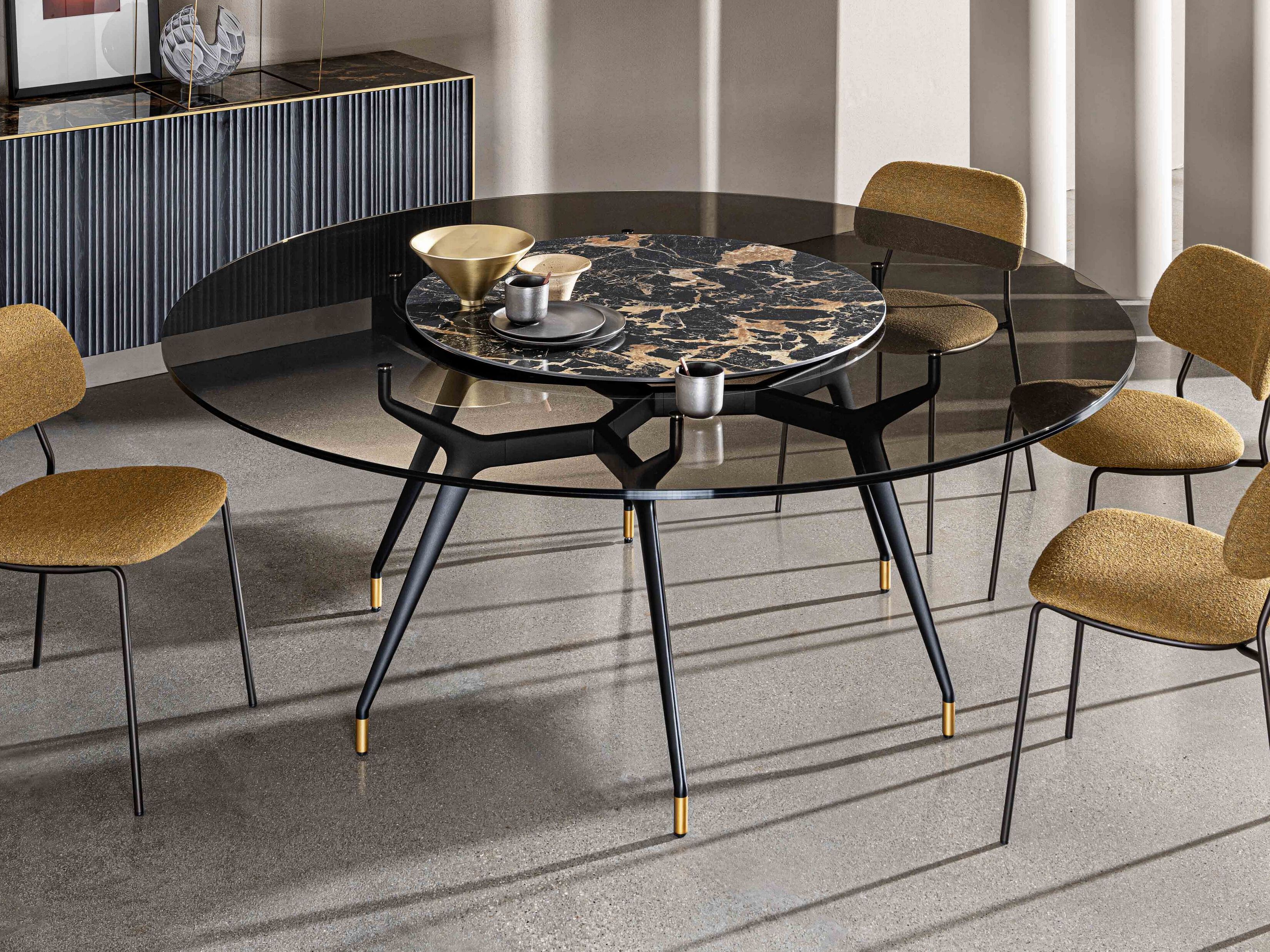 Круглый алюминиевый и стеклянный обеденный стол с Lazy Susan Sovet Italia Arkos ARCH-00073762