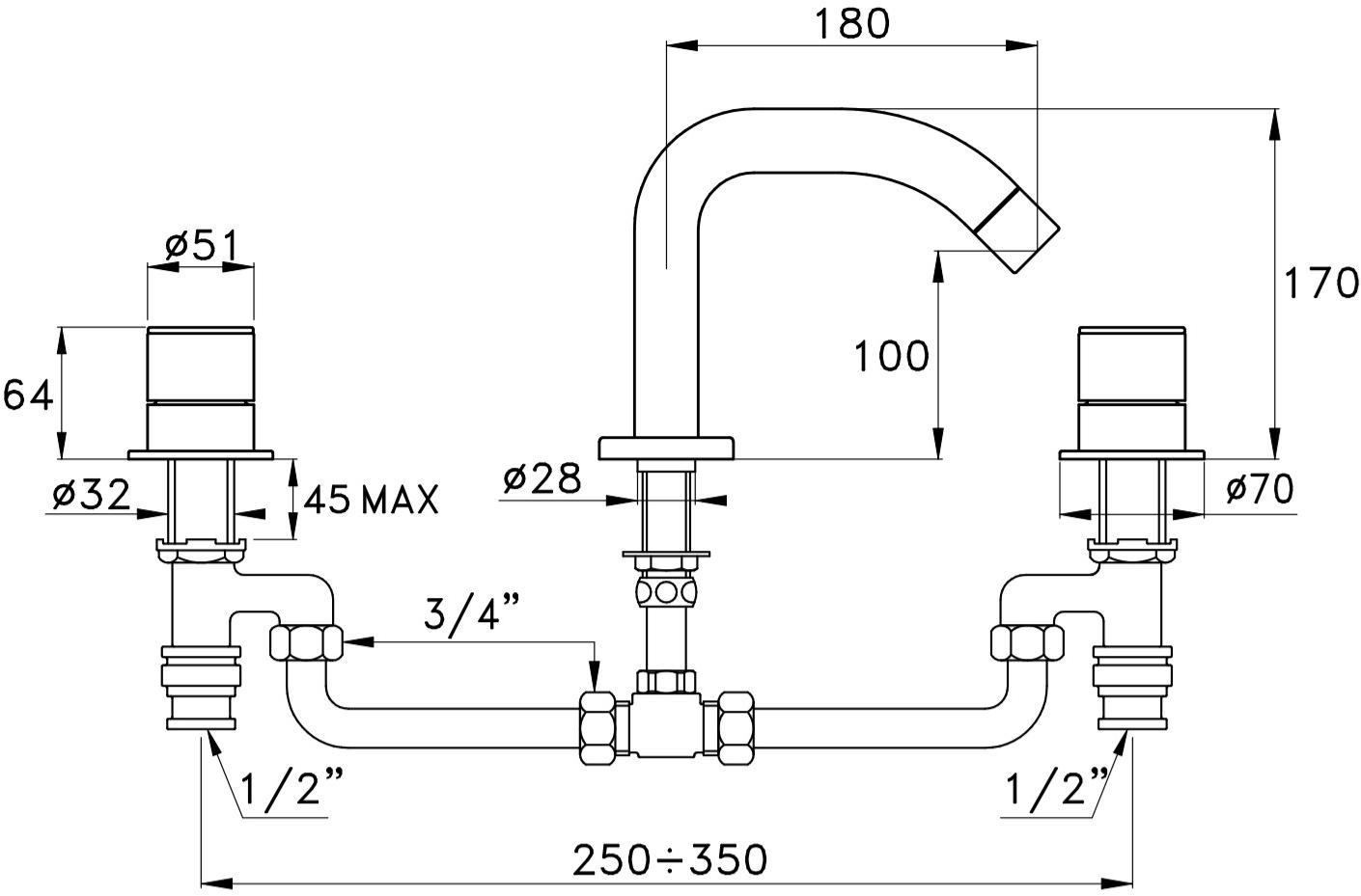 RUBINETTERIE STELLA Комплект для ванны на 3 отверстия Bamboo sun-id-1430185 - Вид №1