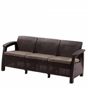 Диван прямой трехместный, искусственный ротанг коричневый Yalta AFINA  00-3860445 Коричневый