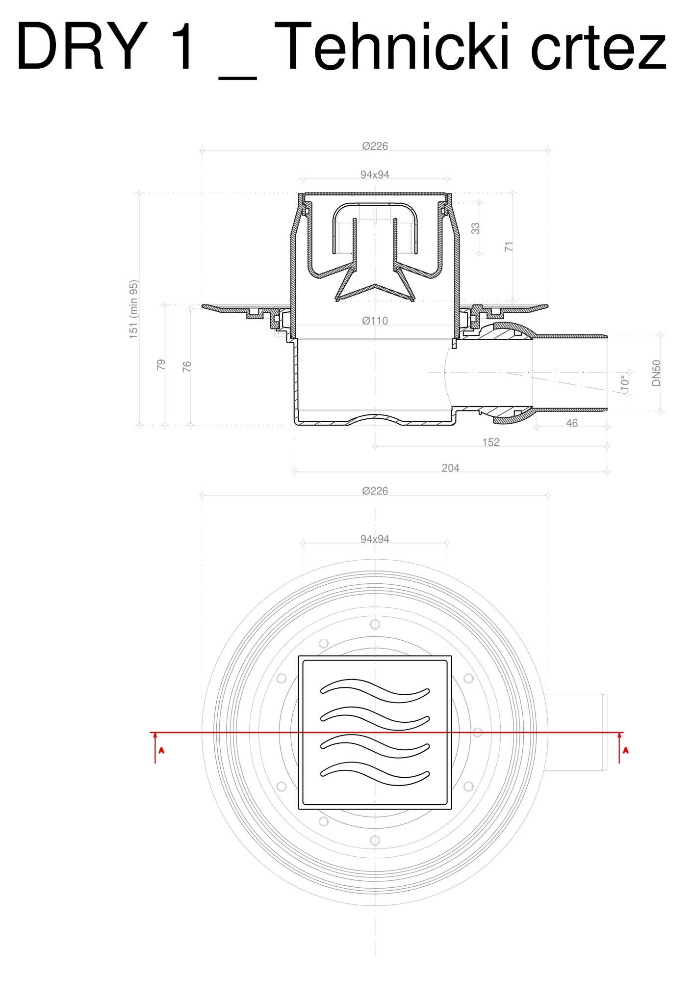 Точечный трап 100х100 мм CONFLUO STANDARD DRY 1 CERAMIC 13000107 PESTAN - Вид №3