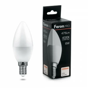 Лампа светодиодная Feron.PRO "Свеча" E14 7.5W 6400K OSRAM LED LB-1307 38055 FERON  00-3956731 Матовый
