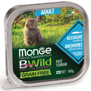 ПР0051900 Корм для кошек BWild Grain Free беззерновой анчоусы с овощами ламист. 100г Monge