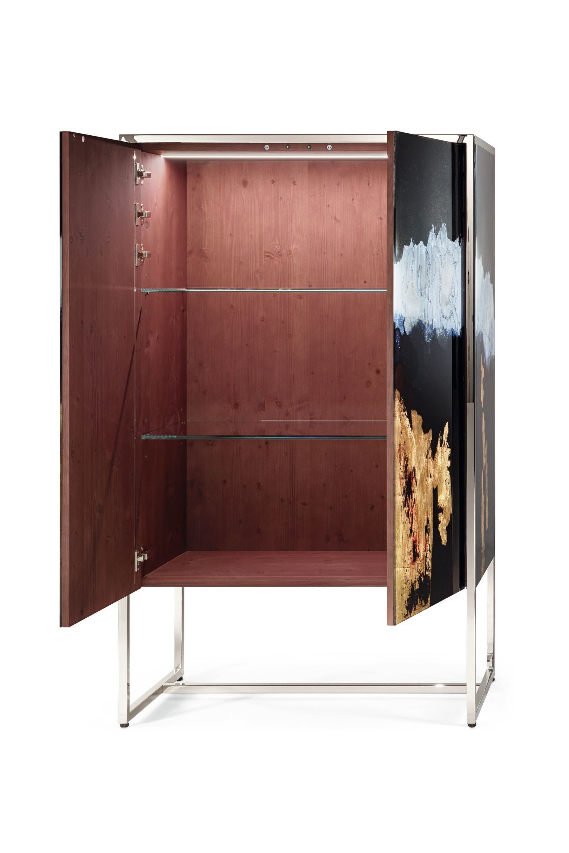 Деревянный сервант со встроенным освещением и распашными дверцами, покрытыми стеклом ARTE VENEZIANA итальянские пейзажи ARCH-00078037 - Вид №2