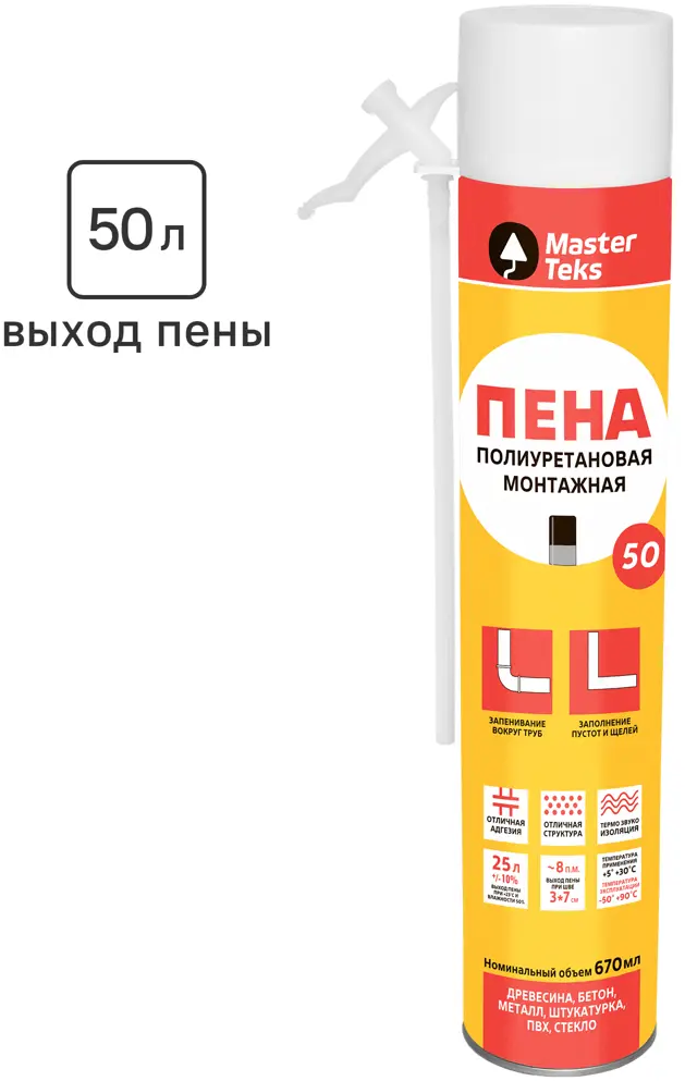 84519008 Пена монтажная бытовая MasterTeks 50 летняя 670 мл STLM-0051097