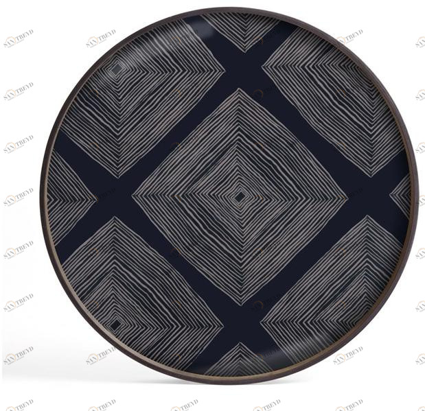 Ethnicraft Круглый поднос из дерева и стекла Linear flow 20912